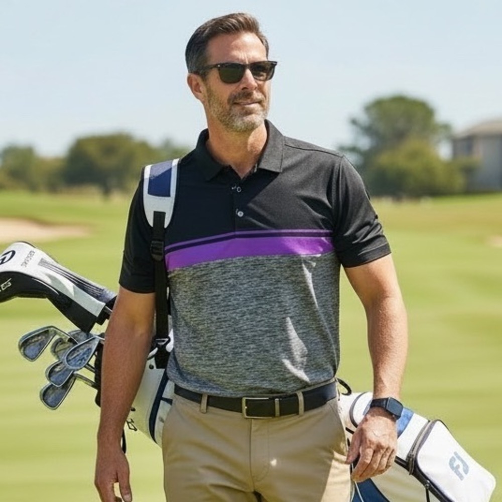FootJoy Mens ProDry Golf Polo Shirt Black Purple Grey Space Dye L 1163823